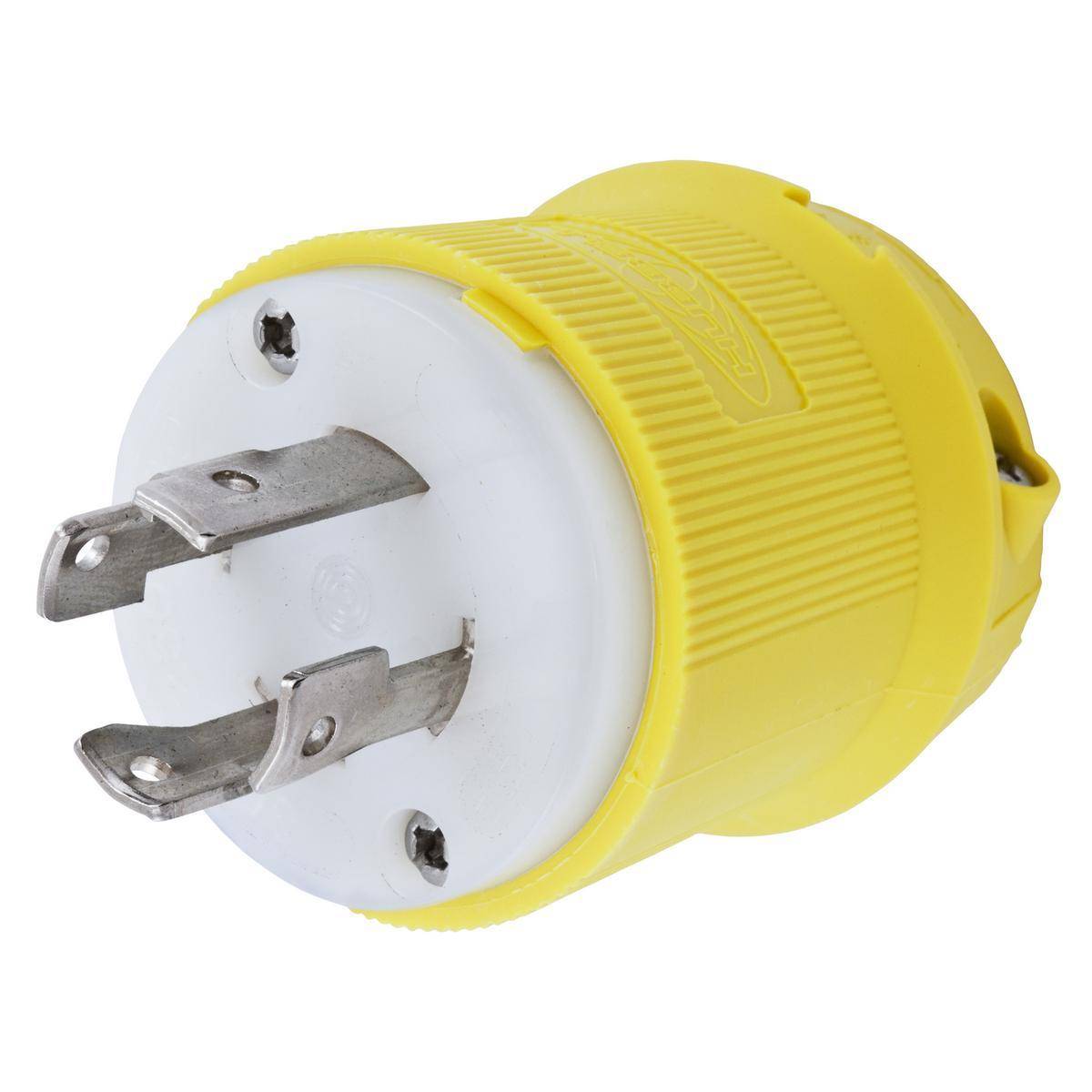 Wiring Device-Kellems Twist-Lock® Insulgrip® HBL27CM21 3-Phase Corrosion Resistant Grounding Male Standard Cord Mount Locking Plug, 250 VAC, 30 A, 3 Poles, 4 Wires, Yellow