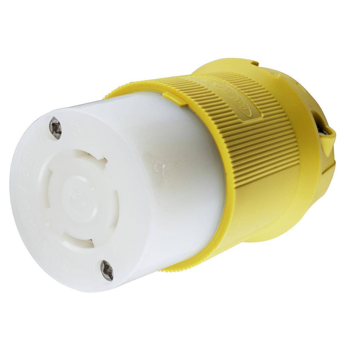 Wiring Device-Kellems HBL27CM43 3-Phase Corrosion Resistant Heavy Duty Isolated Grounding Standard Sized Cord Mount Female Connector, 600 Delta VAC, 30 A, 3 Poles, 4 Wires, Yellow