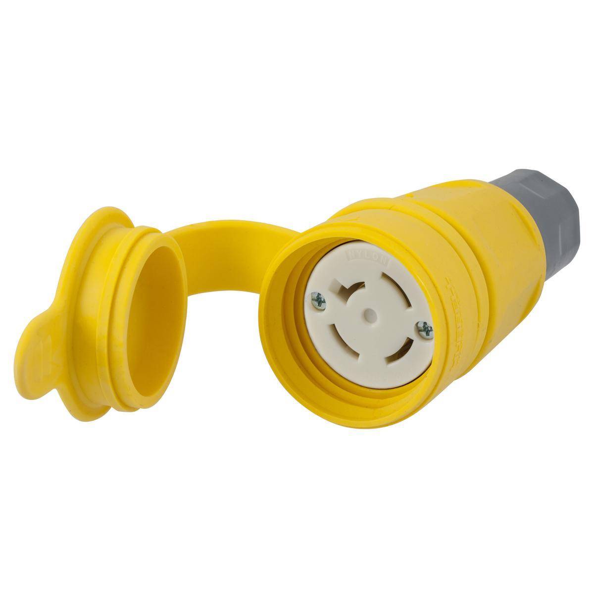 Wiring Device-Kellems Twist-Lock® HBL27W09 3-Phase Female Non-Grounding Standard Watertight Surface Mount Locking Connector, 120/208 VAC, 20 A, 4 Poles, 4 Wires, Yellow