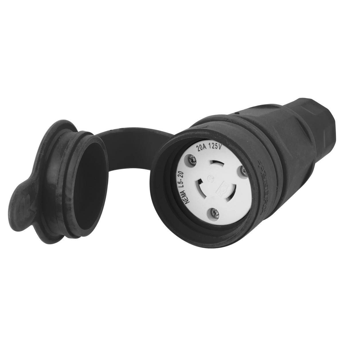 Wiring Device-Kellems Twist-Lock® HBL27W47BK 3-Wire Female Grounding Insulated Standard Watertight Locking Connector, 125 VAC, 20 A, 2 Poles, 3 Wires, Black