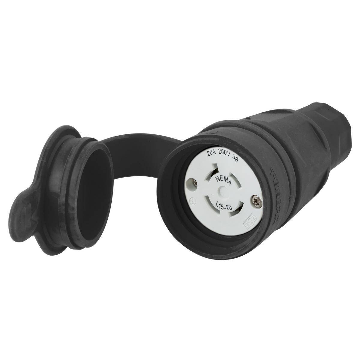 Wiring Device-Kellems Twist-Lock® Elastogrip® HBL27W75BK 3-Phase Grounding Water/Dust-Tight Female Connector, 250 Delta VAC, 20 A, 3 Poles, 4 Wires, Black