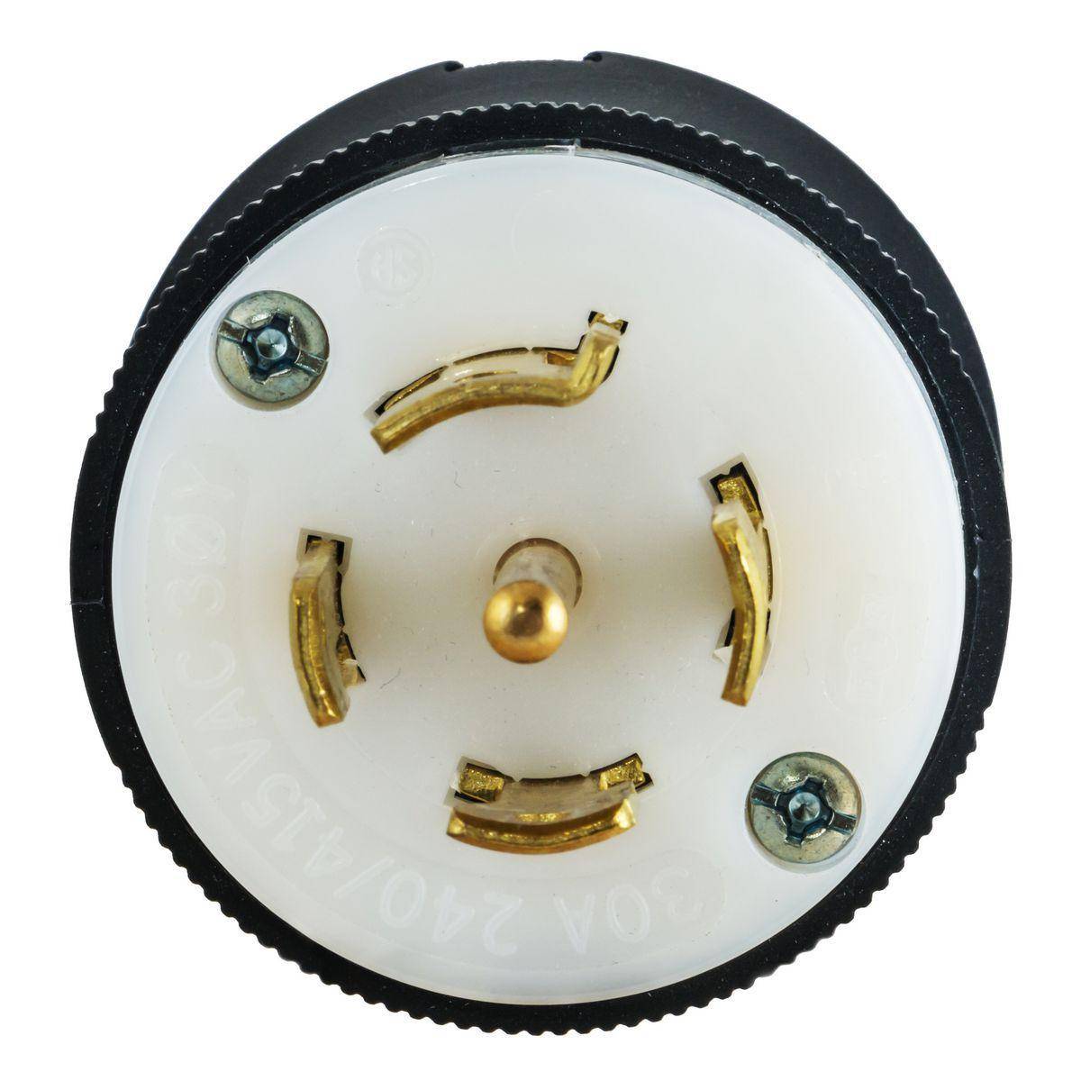 Wiring Device-Kellems Twist-Lock® Safety-Shroud® Insulgrip® HBL2801 3-Phase Extra Heavy Duty Grounding Male Portable Standard Cord Mount Locking Plug, 240/415 VAC, 30 A, 4 Poles, 5 Wires, Black/White