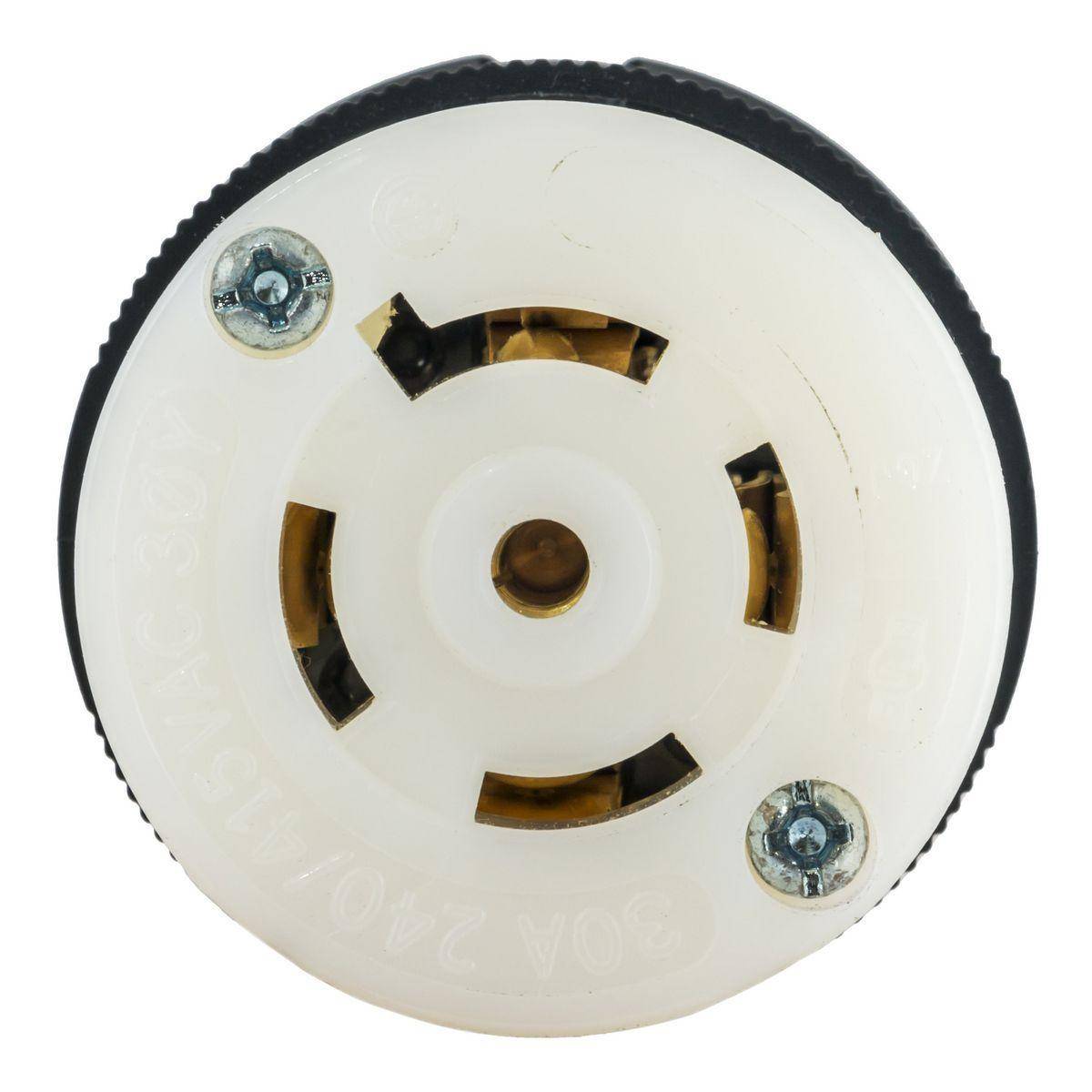 Wiring Device-Kellems Twist-Lock® Insulgrip® Safety-Shroud® HBL2803 3-Phase 5-Wire Grounding Heavy Duty Insulated Watertight Standard Cord Mount Locking Female Connector, 240/415 VAC, 30 A, 4 Poles, 5 Wires, Black/White