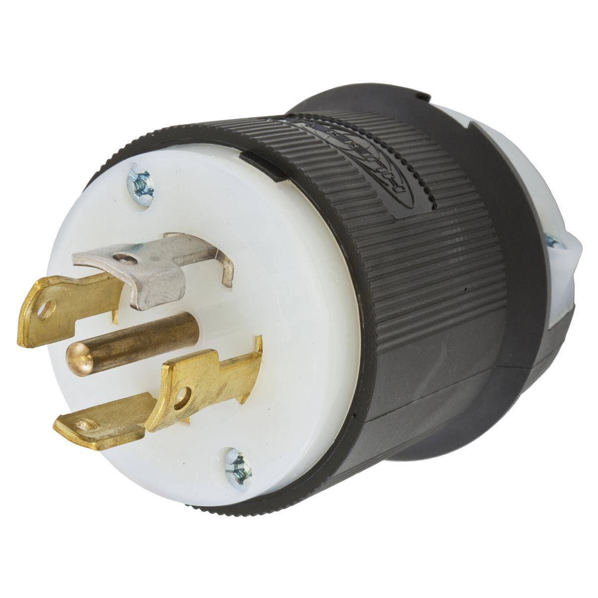Wiring Device-Kellems Twist-Lock® HBL2811M1 3-Phase Grounding Portable Standard Sized Cord Mount Locking Male Plug, 120/208 VAC, 30 A, 4 Poles, 5 Wires, Black/White