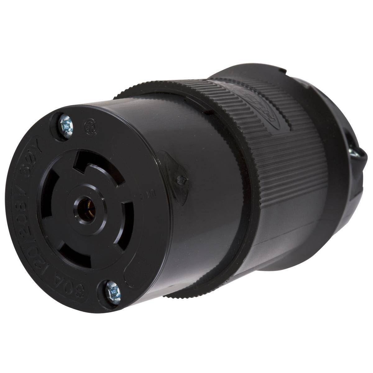 Wiring Device-Kellems Twist-Lock® Insulgrip® HBL2813BK Heavy Duty Female Grounding Insulated Standard Cord Mount Locking Connector, 120/208 VAC, 30 A, 4 Poles, 5 Wires, Black
