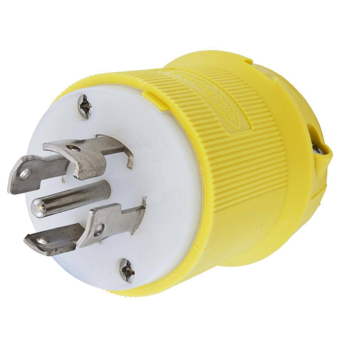 Wiring Device-Kellems HBL28CM11 3-Phase Corrosion Resistant Male Non-Grounding Cord Mount Locking Plug, 120/208 VAC, 30 A, 4 Poles, 5 Wires, Yellow