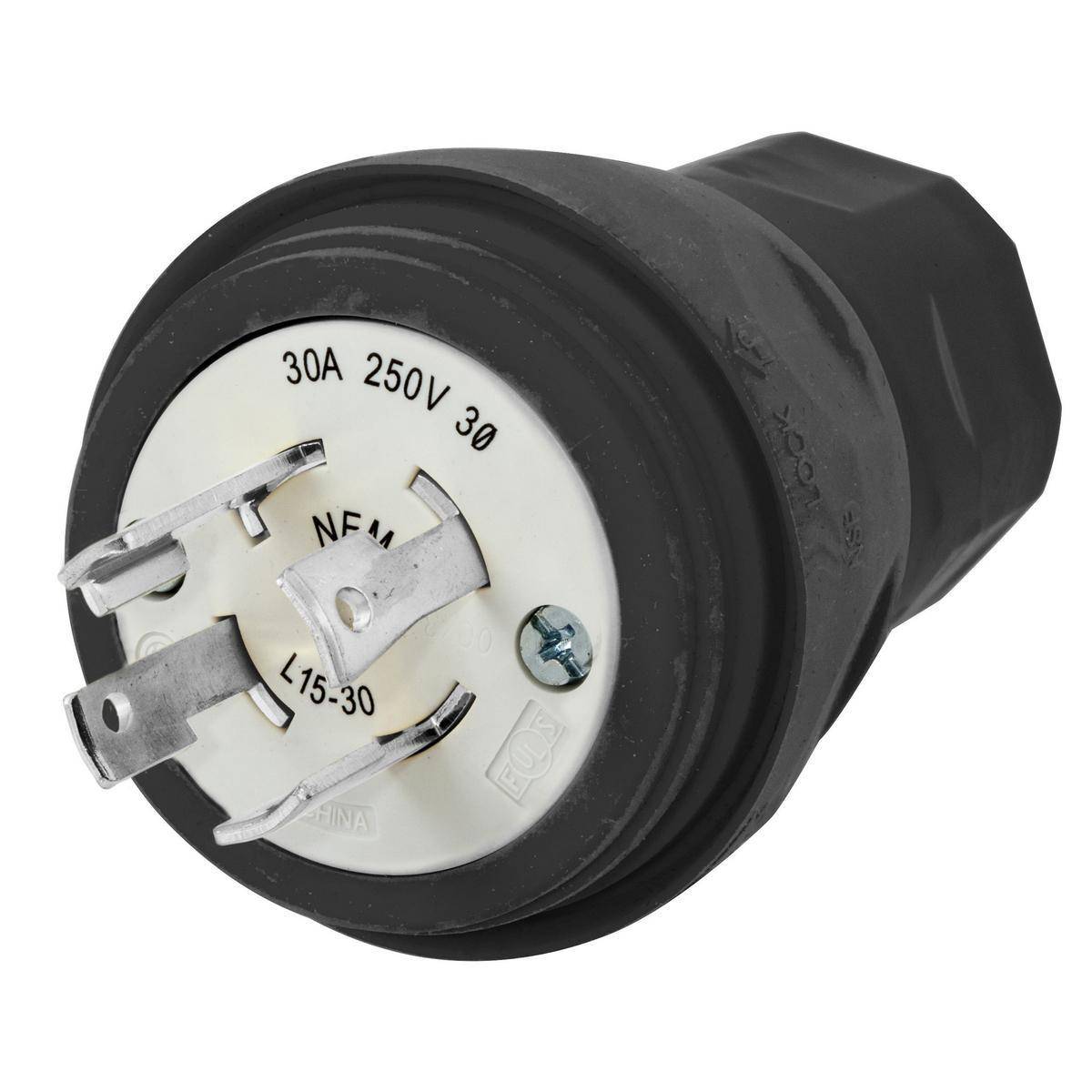 Wiring Device-Kellems Twist-Lock® HBL28W75BK 3-Phase Grounding Male Locking Plug, 250 VAC, 30 A, 3 Poles, 4 Wires, Black