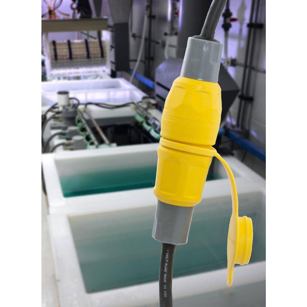 Wiring Device-Kellems Twist-Lock® Elastogrip® HBL29W75 3-Phase Isolated Grounding Standard Sized Water/Dust-Tight Cord Mount Watertight Female Connector, 250 Delta VAC, 30 A, 3 Poles, 4 Wires, Yellow