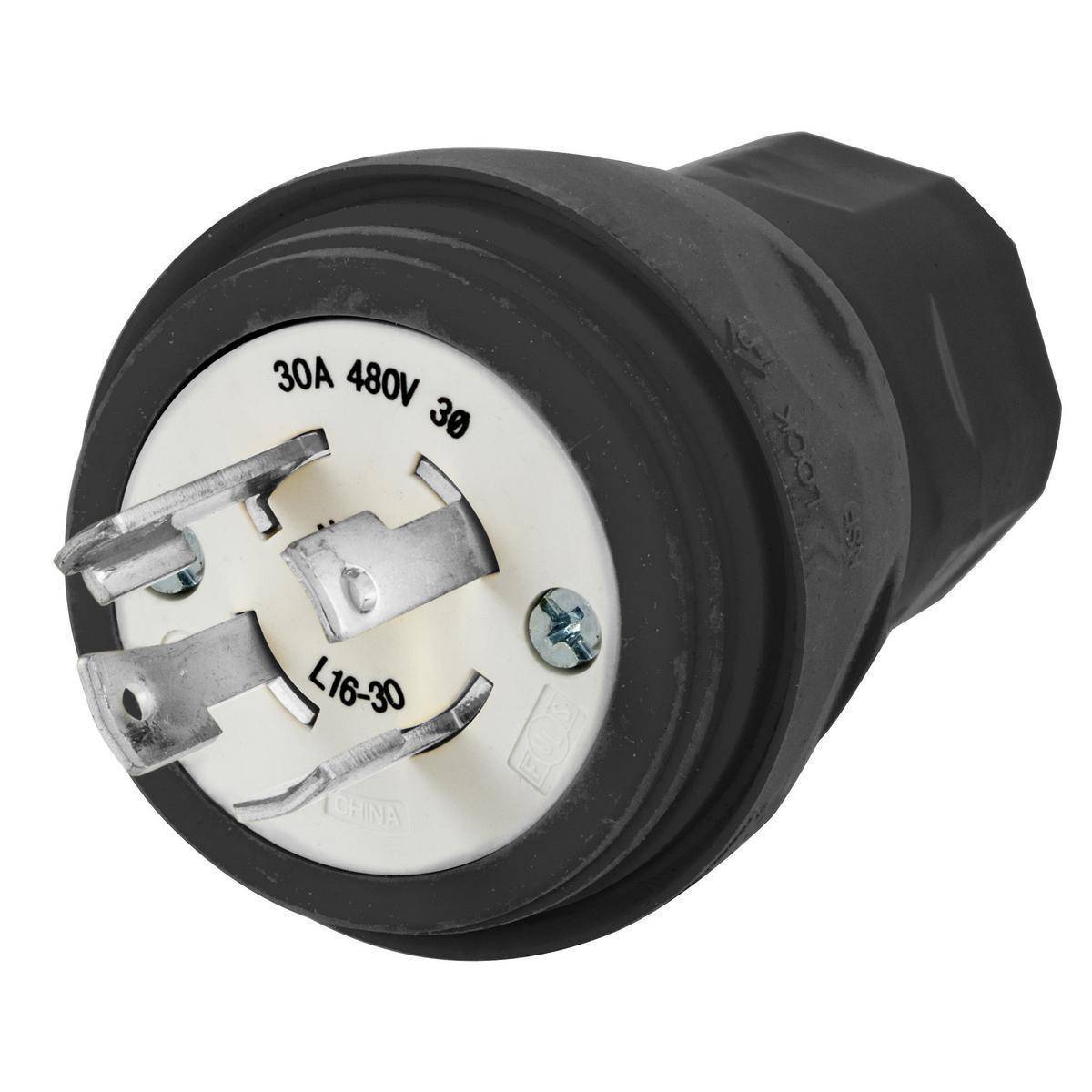 Wiring Device-Kellems HBL28W76BK 3-Phase Grounding Male Standard Cord Mount Watertight Locking Plug, 480 VAC, 30 A, 3 Poles, 4 Wires, Black