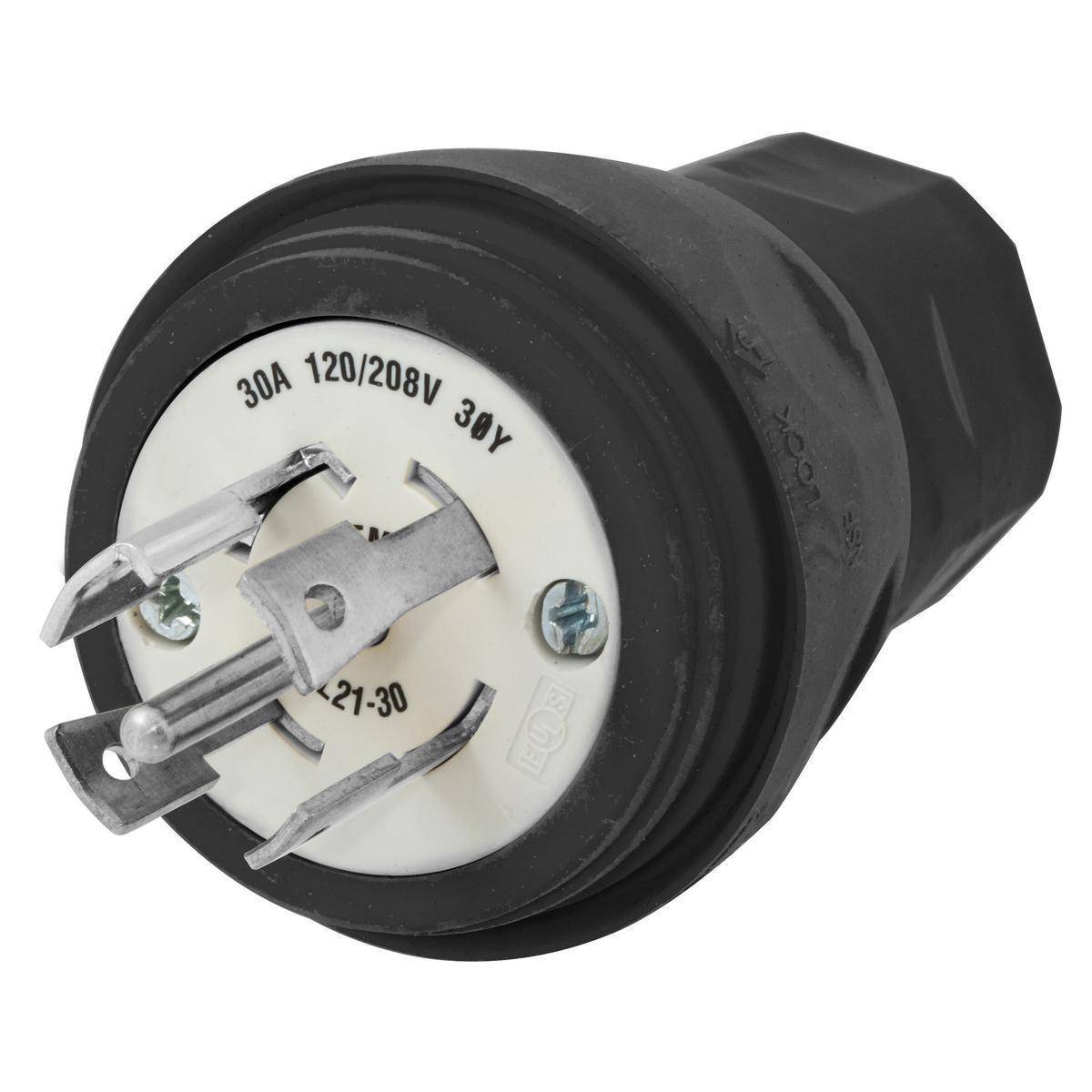 Wiring Device-Kellems HBL28W81BK 3-Phase Grounding Male Portable Standard Watertight Cord Mount Locking Plug, 120/208 VAC, 30 A, 4 Poles, 5 Wires, Black