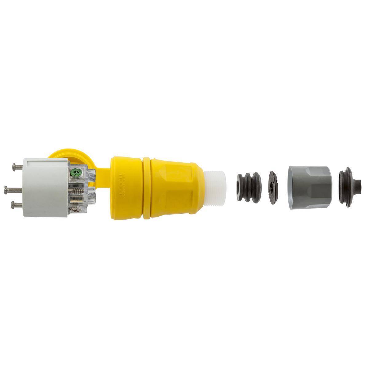 Wiring Device-Kellems Twist-Lock® Elastogrip® HBL29W75 3-Phase Isolated Grounding Standard Sized Water/Dust-Tight Cord Mount Watertight Female Connector, 250 Delta VAC, 30 A, 3 Poles, 4 Wires, Yellow
