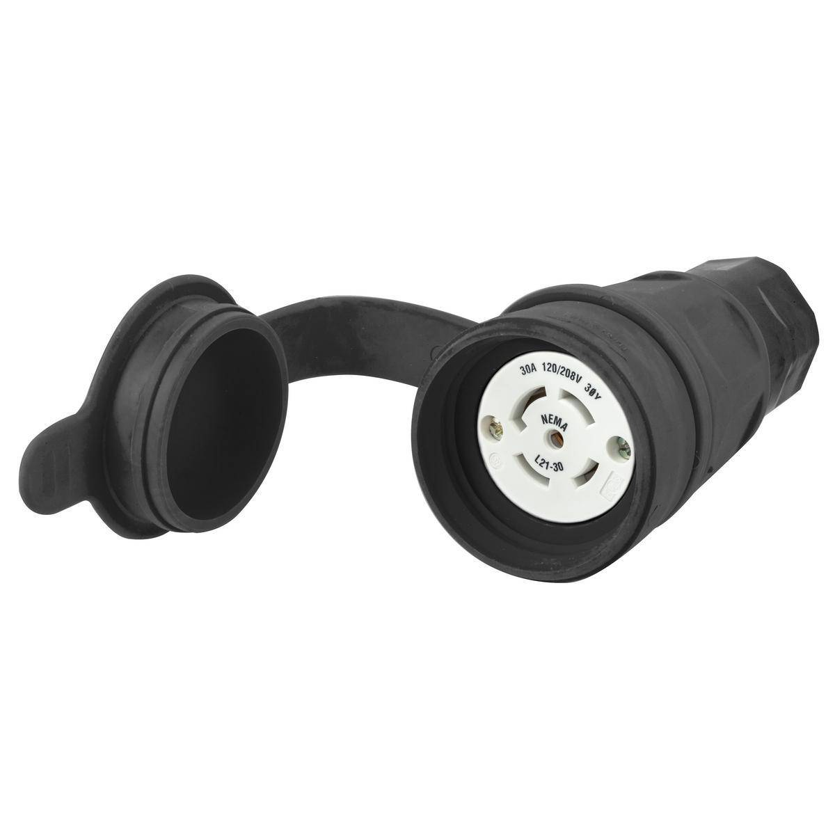Wiring Device-Kellems HBL29W81BK 3-Phase 5-Wire Dust/Watertight Grounding Insulated Standard Cord Mount Female Connector, 120Y/208 VAC, 30 A, 4 Poles, 5 Wires, Black