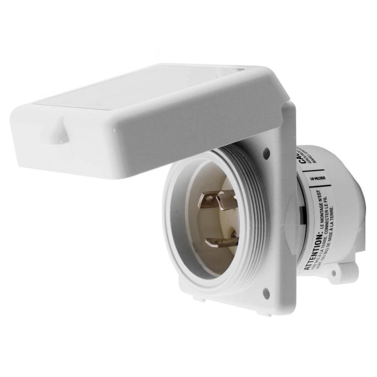 Wiring Device-Kellems HBL303NMELCIS 1-Phase Grounding Standard Weather Resistant Screw Mount Straight Blade Inlet Kit With Hardware, 125 VAC, 30 A, 2 Poles, 3 Wires, Metallic