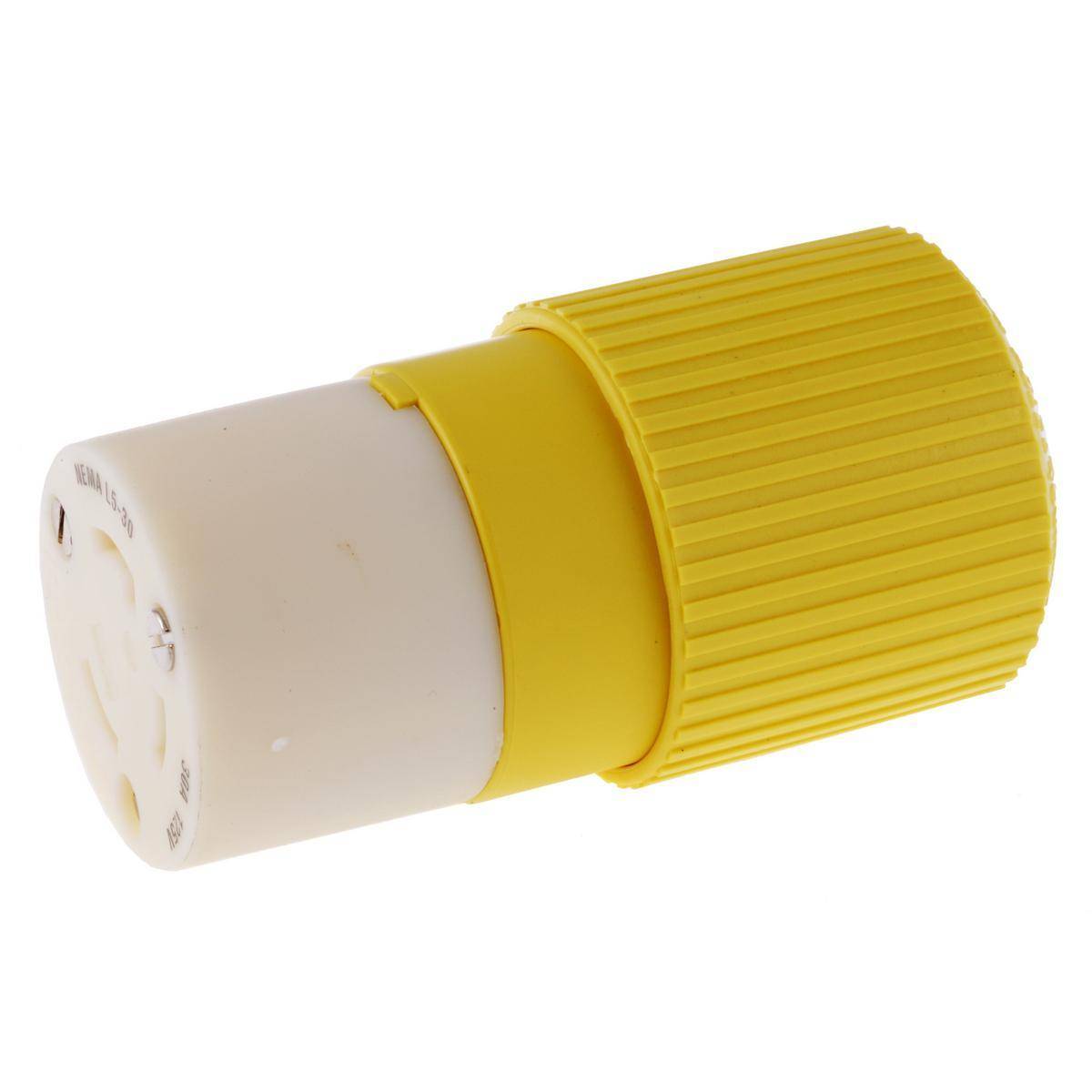 Wiring Device-Kellems Twist-Lock® HBL305CRC Female Grounding Insulated Locking Connector, 125 VAC, 30 A, 2 Poles, 3 Wires, Yellow