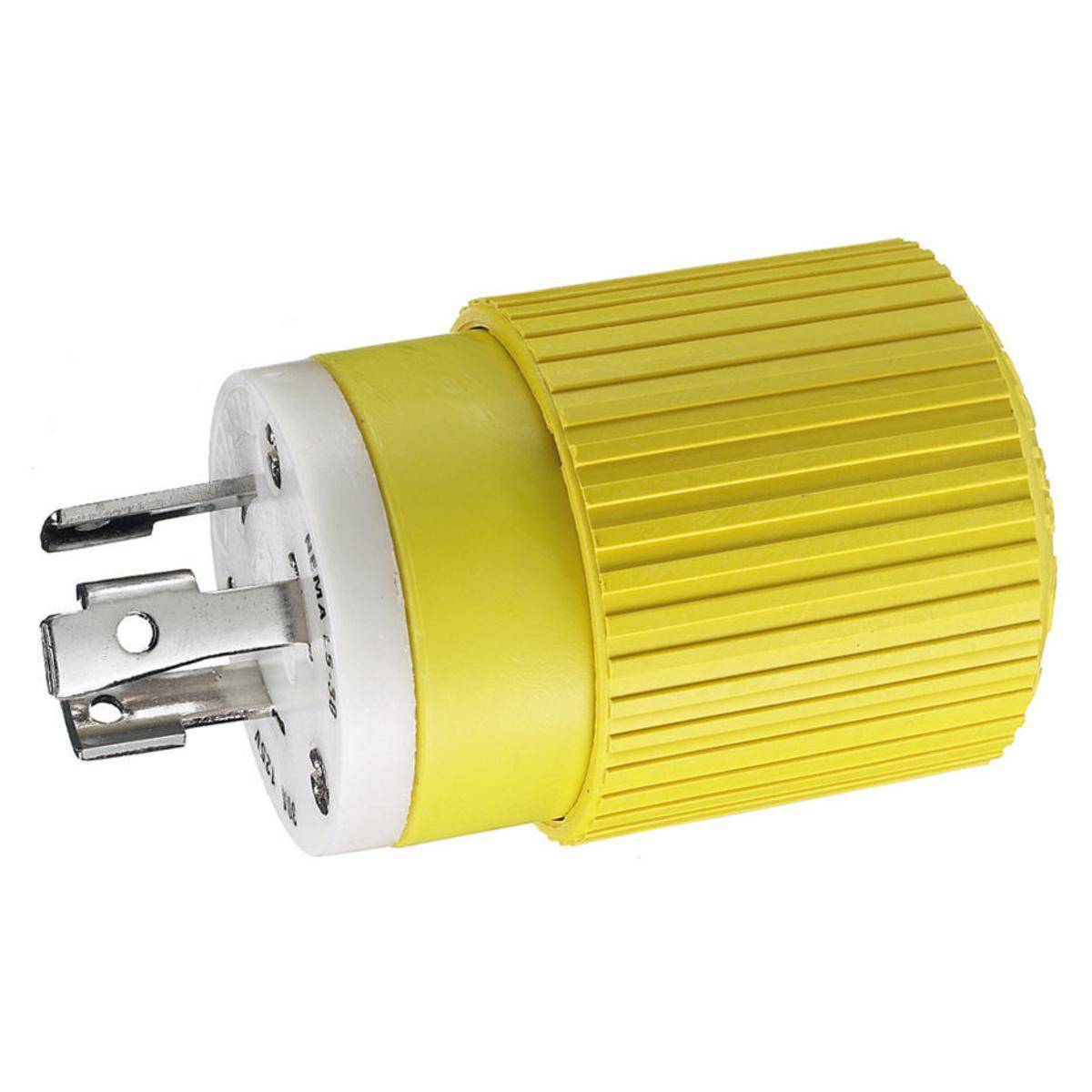 Wiring Device-Kellems Twist-Lock® HBL305CRP Grounding Male Locking Plug, 125 VAC, 30 A, 2 Poles, 3 Wires, Yellow