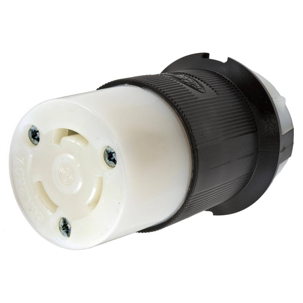 Wiring Device-Kellems HBL3333GC 3-Phase Heavy Duty Isolated Grounding Standard Sized Cord Mount Female Connector, 250 VAC, 30 A, 2 Poles, 3 Wires, Black/White