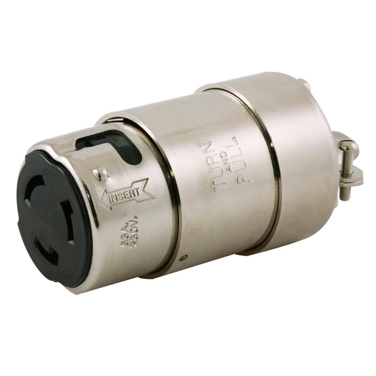 Wiring Device-Kellems Twist-Lock® HBL363CRC 1-Phase Heavy Duty Isolated Grounding Standard Sized Weatherproof Watertight Cord Mount Female Connector, 230 VAC, 63 A, 2 Poles, 3 Wires, Yellow