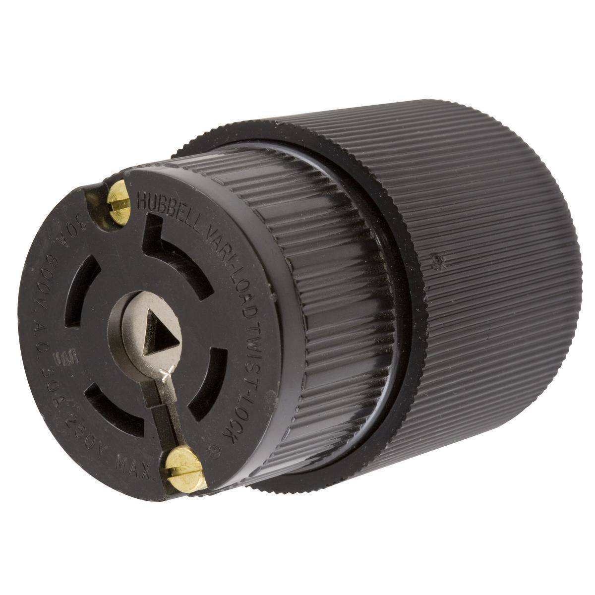 Wiring Device-Kellems Twist-Lock® VariLoad® HBL45235 Heavy Duty Standard Sized Isolated Grounding Cord Mount Female Connector, 600 VAC/250 VDC, 30 A, 4 Poles, 5 Wires, Black