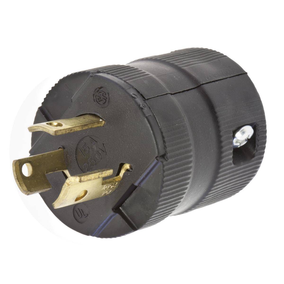 Wiring Device-Kellems Twist-Lock® Valise® HBL4573VBK 1-Phase Grounding Male Standard Cord Mount Locking Plug, 250 VAC, 15 A, 2 Poles, 3 Wires, Black