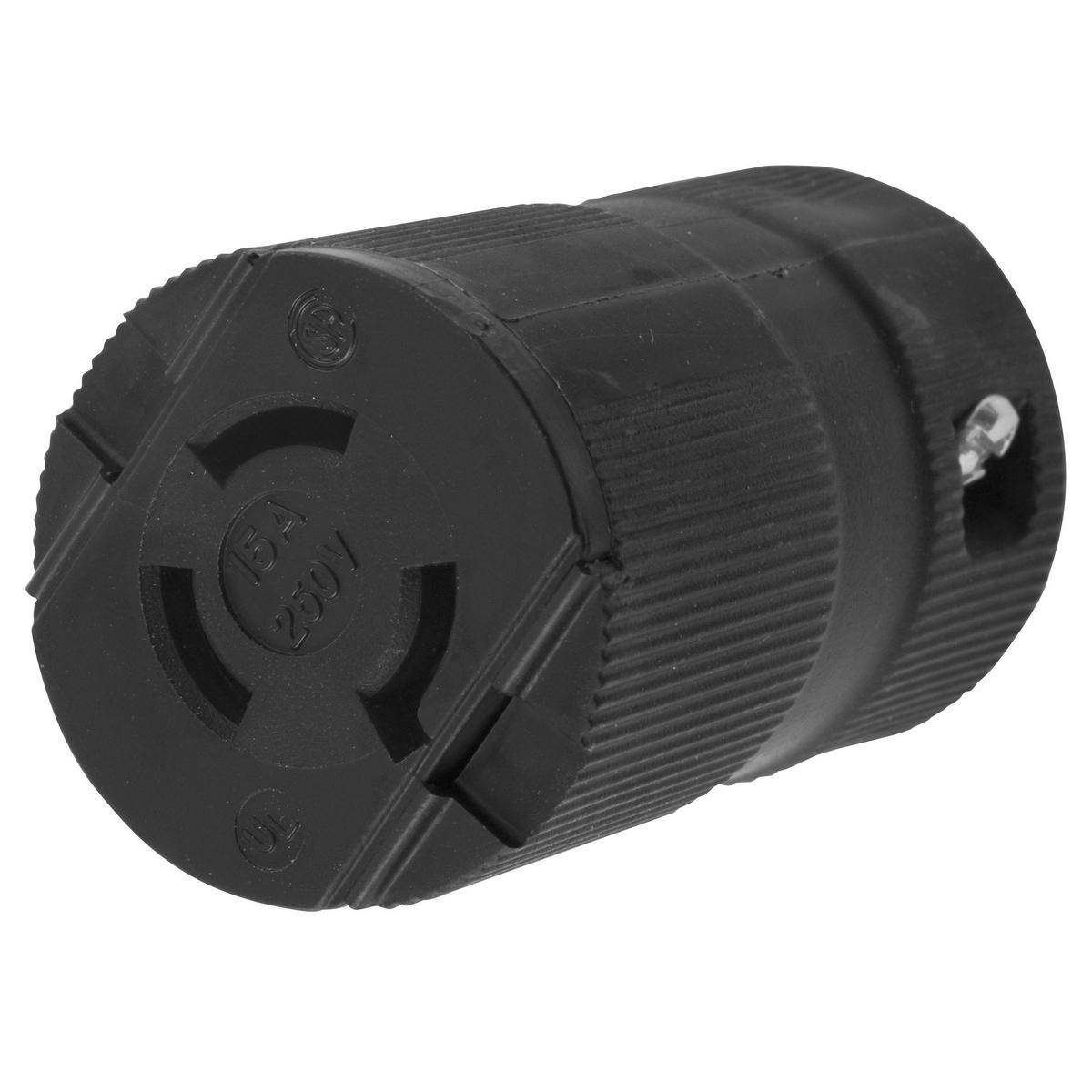 Wiring Device-Kellems HBL4579VBK Heavy Duty Insulated Isolated Ground Standard Cord Mount Locking Female Connector, 250 VAC, 15 A, 2 Poles, 3 Wires, Black