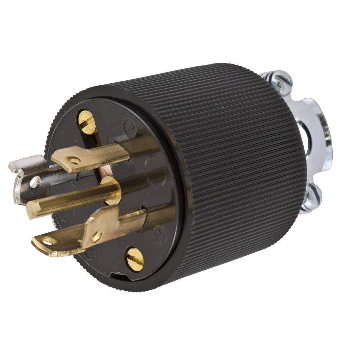 Wiring Device-Kellems HBL45915 3-Phase Grounding Heavy Duty Male Cord Mount Locking Plug, 120/208 VAC, 20 A, 4 Poles, 5 Wires, Black