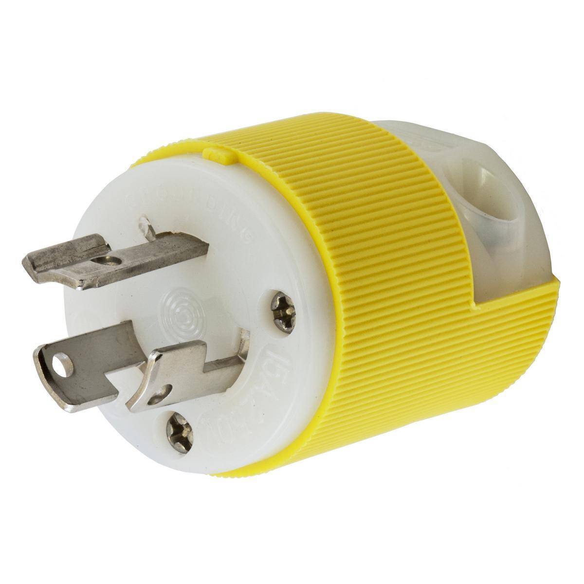Wiring Device-Kellems Twist-Lock® Insulgrip® HBL45CM70C 1-Phase Grounding Male Standard Cord Mount Locking Plug, 125 VAC, 15 A, 2 Poles, 3 Wires, Yellow