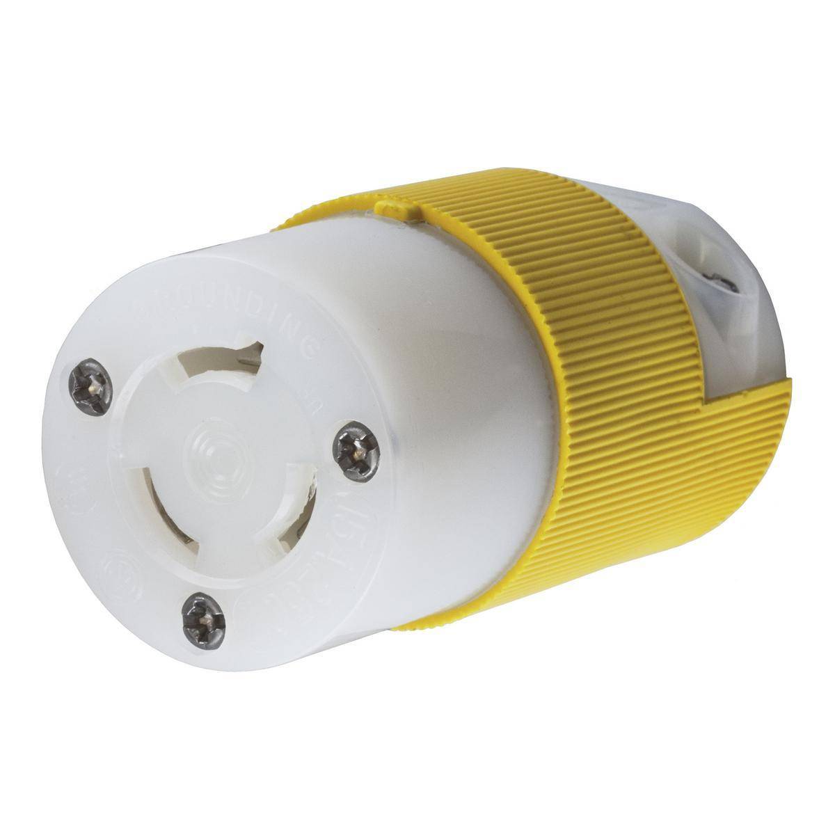 Wiring Device-Kellems HBL45CM79C Female Grounding Standard Cord Mount Locking Connector, 125 VAC, 15 A, 2 Poles, 3 Wires, Yellow