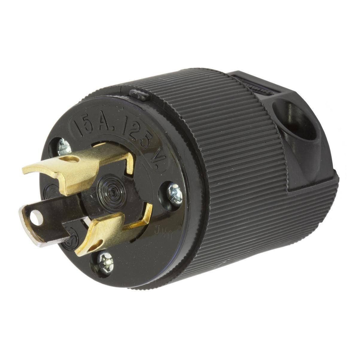 Wiring Device-Kellems Twist-Lock® Insulgrip® HBL4720CBK 1-Phase Grounding Male Standard Cord Mount Locking Plug, 125 VAC, 15 A, 2 Poles, 3 Wires, Black
