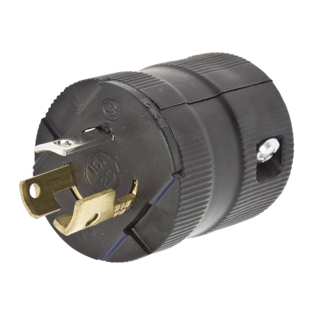 Wiring Device-Kellems Twist-Lock® Valise® HBL4723VBK 1-Phase Grounding Male Cord Mount Locking Plug, 125 VAC, 15 A, 2 Poles, 3 Wires, Black