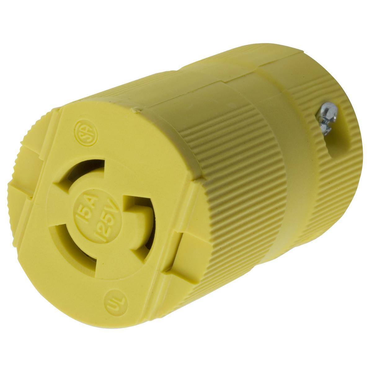 Hubbell® Twist-Lock® Valise® HBL4729VY Grounding Connector, 125 VAC, 15 A, 2 Poles, 3 Wires, Yellow