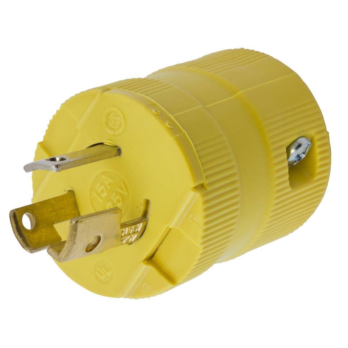 Wiring Device-Kellems Twist-Lock® Valise® HBL4773VY 1-Phase Grounding Male Standard Cord Mount Locking Plug, 277 VAC, 15 A, 2 Poles, 3 Wires, Yellow