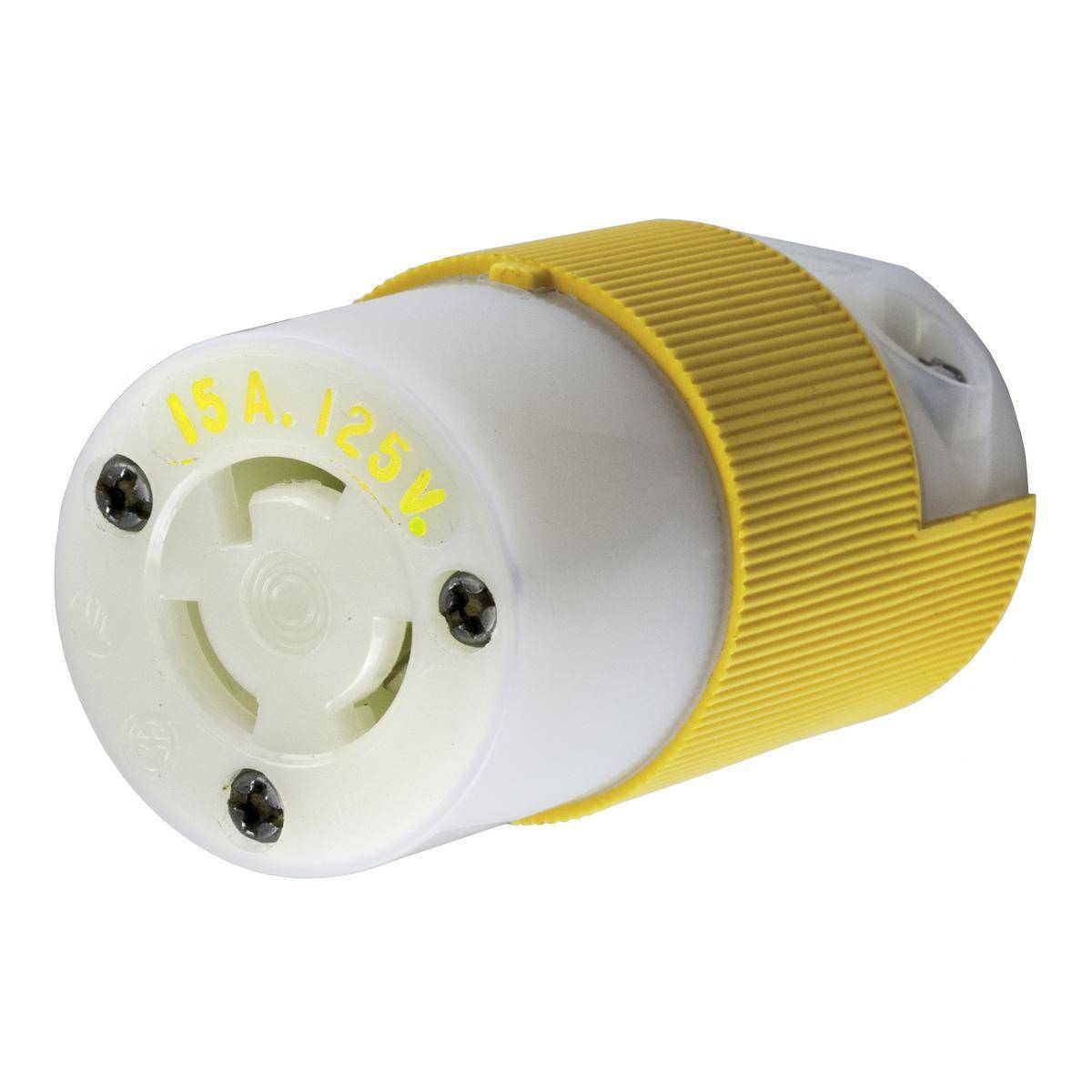 Wiring Device-Kellems HBL47CM29C Corrosion Resistant Heavy Duty Female Grounding Insulated Standard Cord Mount Locking Connector, 125 VAC, 15 A, 2 Poles, 2 Wires, Yellow