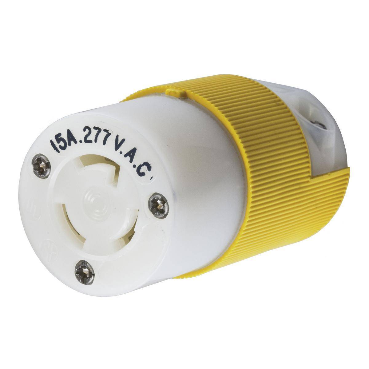 Wiring Device-Kellems HBL47CM79C Female Grounding Standard Cord Mount Locking Connector, 125 VAC, 15 A, 2 Poles, 3 Wires, Yellow