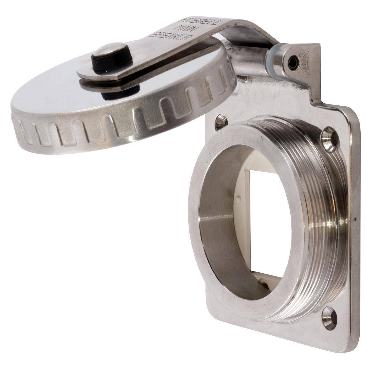 Wiring Device-Kellems HBL504SSELCIH 1-Phase Grounding Non-NEMA Standard Weather-Resistant Screw Mount Hull Inlet With Plate and Hardware, 125/250 VAC, 50 A, 3 Poles, 4 Wires, Metallic
