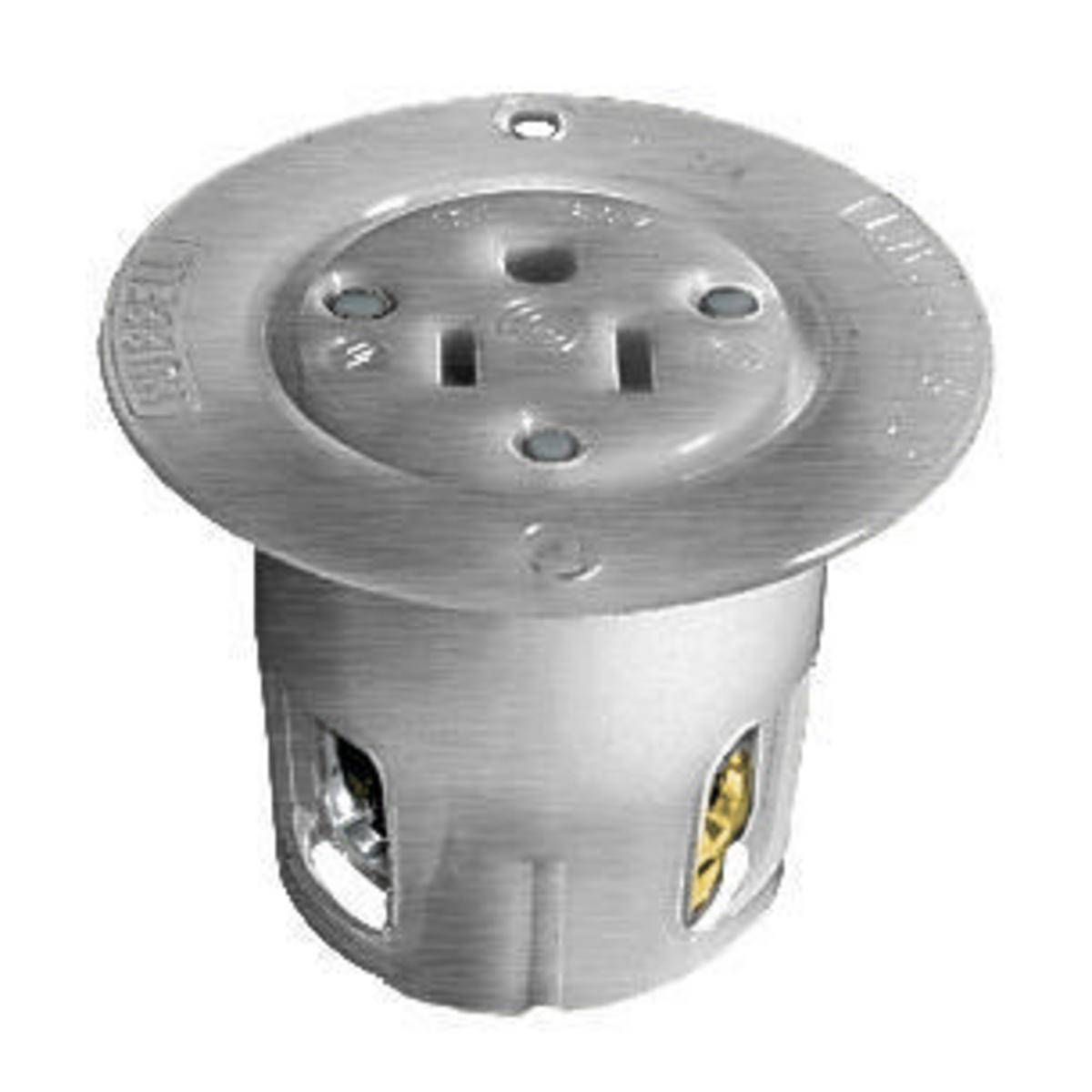 Wiring Device-Kellems HBL5279RT 1-Phase Grounding Heavy Duty Standard Sized Screw Mount Flanged Inlet, 125 VAC, 15 A, 2 Poles, 3 Wires, Brown