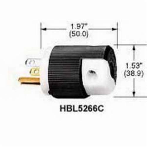 Wiring Device-Kellems Insulgrip® HBL52CM66C 1-Phase Corrosion-Resistant Grounding Portable Standard Cord Mount Straight Blade Plug, 125 VAC, 15 A, 2 Poles, 3 Wires, Yellow