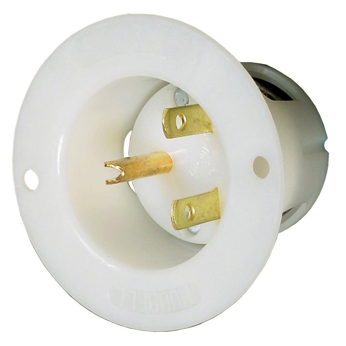 Wiring Device-Kellems HBL5678C 1-Phase Male Standard Screw Mount Straight Blade Flanged Inlet, 250 VAC, 15 A, 2 Poles, 3 Wires, White