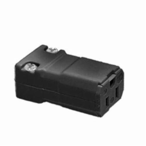 Wiring Device-Kellems Valise® HBL5969VBLK Female Grounding Insulated Cord Mount Straight Blade Connector, 125 VAC, 15 A, 2 Poles, 3 Wires, Black
