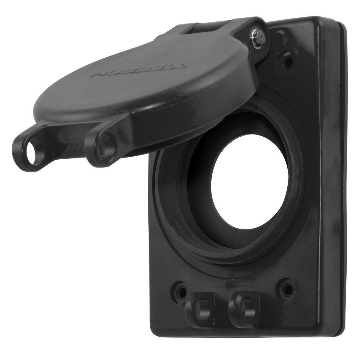 Wiring Device-Kellems Twist-Lock® HBL6800BK 1-Phase 2-Pole Grounding Standard Sized Watertight Weatherproof Lift Cover Assembly, 4.56 in L x 3.1 in W, PBT