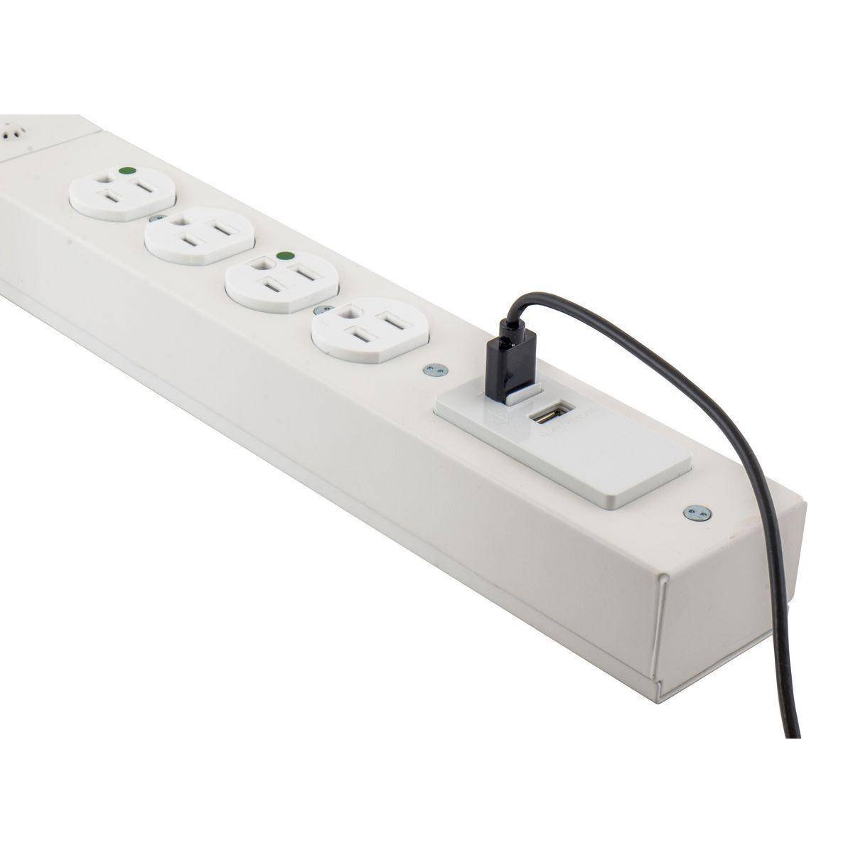 Wiring Device-Kellems SpikeShield® HBL6HGUSB6 Grounding Standard Surge Strip, 125 V, 15 A, 1875 W, 1 Phase, 2 Poles, 3 Wires, White
