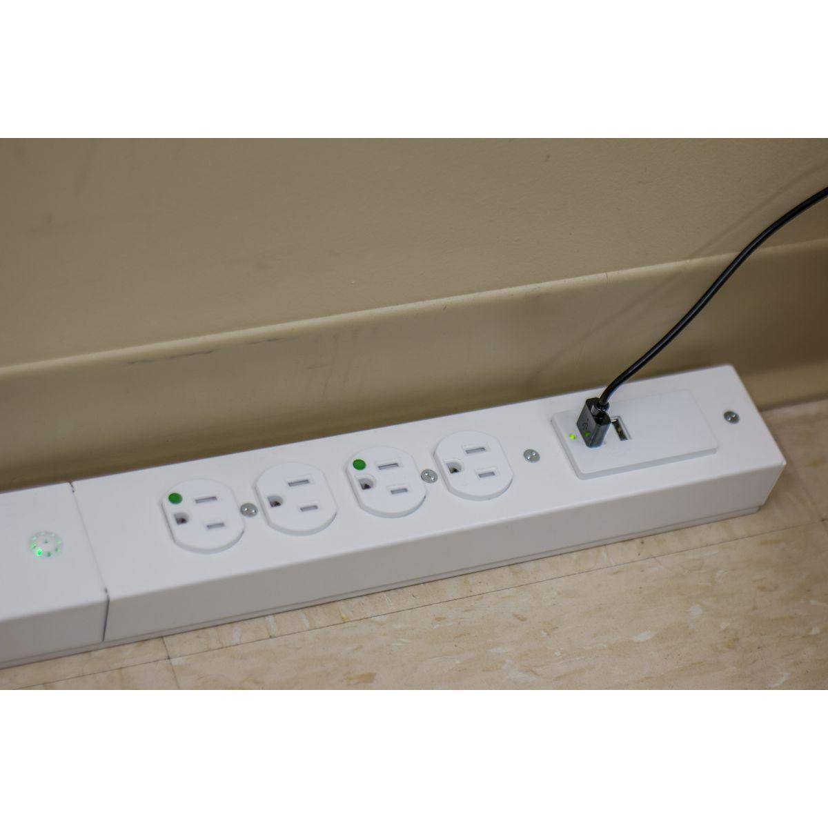 Wiring Device-Kellems SpikeShield® HBL6HGUSB6 Grounding Standard Surge Strip, 125 V, 15 A, 1875 W, 1 Phase, 2 Poles, 3 Wires, White