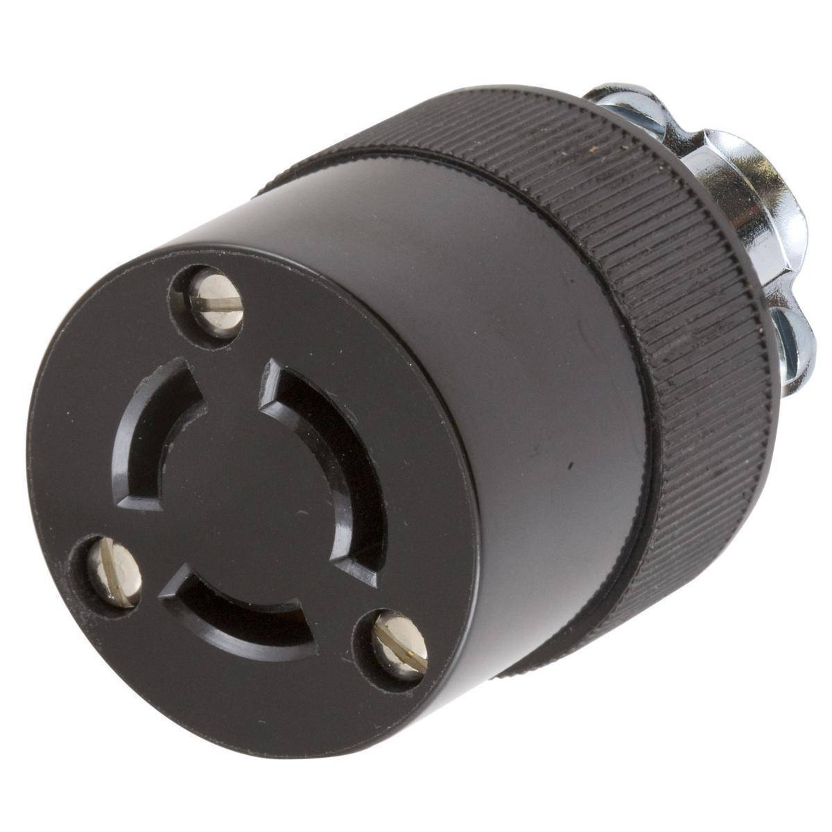 Wiring Device-Kellems Twist-Lock® Insulgrip® HBL7555G Heavy Duty Isolated Grounding Standard Sized Cord Mount Female Connector, 250/125 VAC, 10/15 A, 2 Poles, 3 Wires, Black