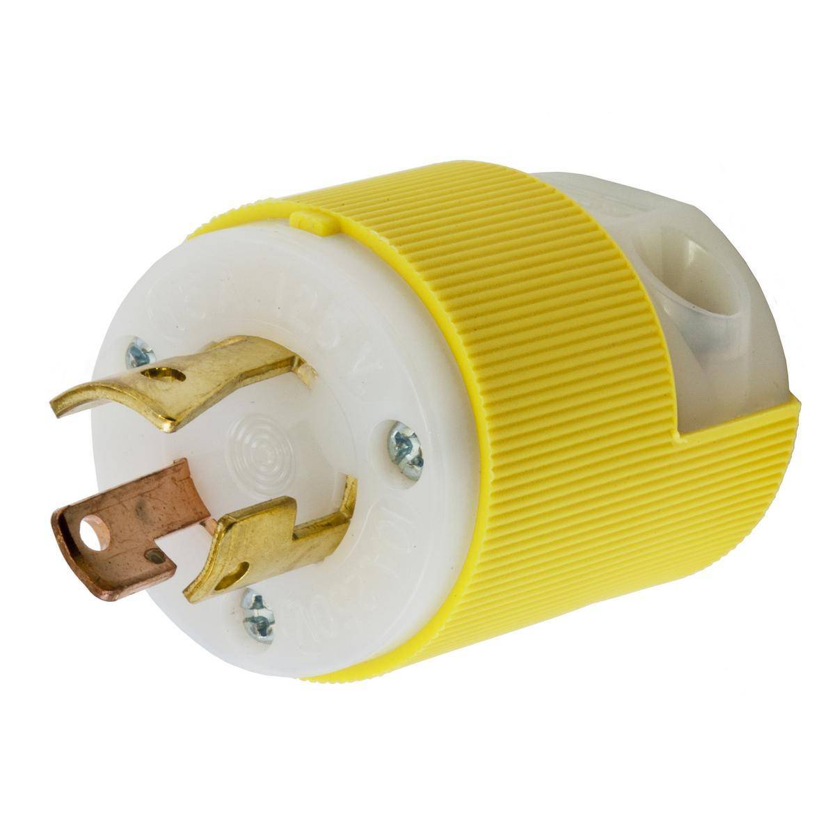Wiring Device-Kellems HBL7567CY 1-Phase Male Non-Grounding Standard Cord Mount Locking Plug, 125/250 VAC, 10 A, 3 Poles, 3 Wires, Yellow
