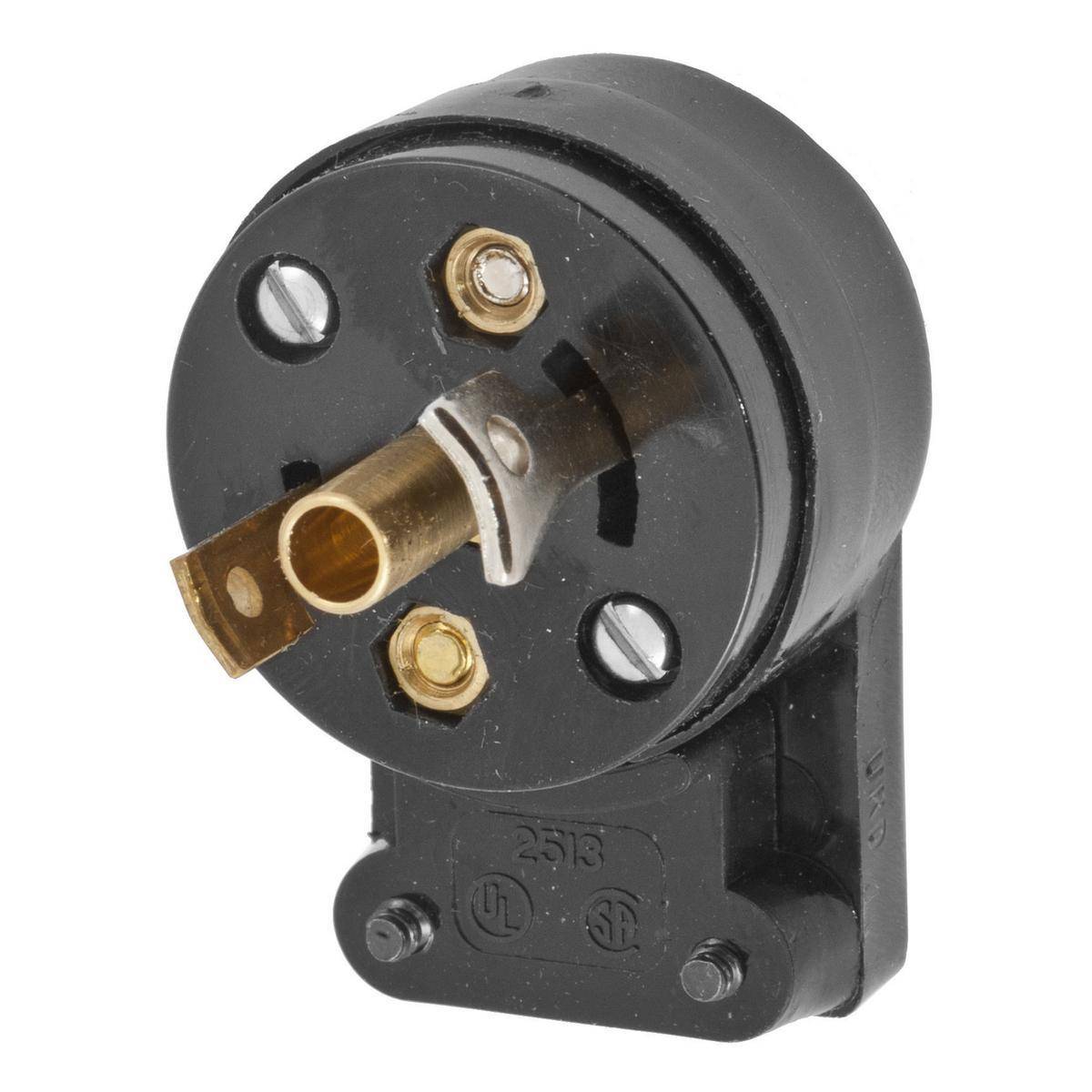 Wiring Device-Kellems HBL7570 1-Phase Angled Grounding Male Midget Cord Mount Locking Plug, 125 VAC, 15 A, 2 Poles, 3 Wires, Black