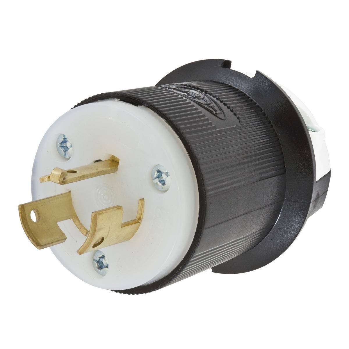 Wiring Device-Kellems HBL9965GCB 1-Phase Male Non-Grounding Cord Mount Locking Plug, 250 VAC, 20 A, 2 Poles, 3 Wires, Black/White