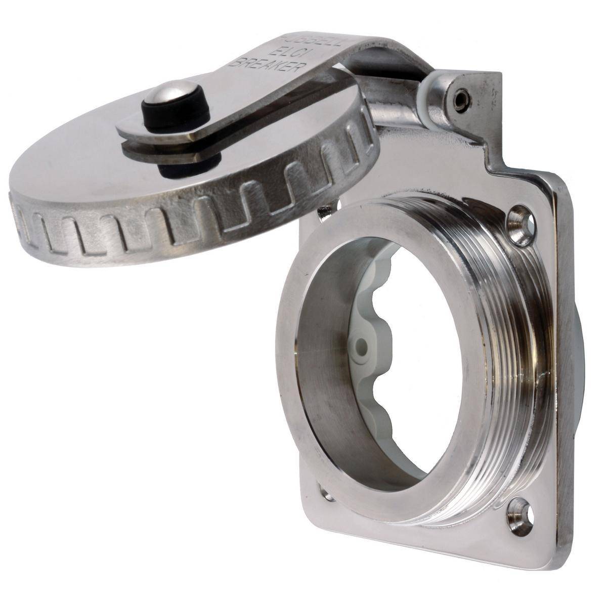 Wiring Device-Kellems HBLRRELCI 1-Phase Grounding Standard Sized Screw Mount Weather Resistant Marine Inlet With Plate and Hardware, 2 Poles, 3 Wires, Metallic