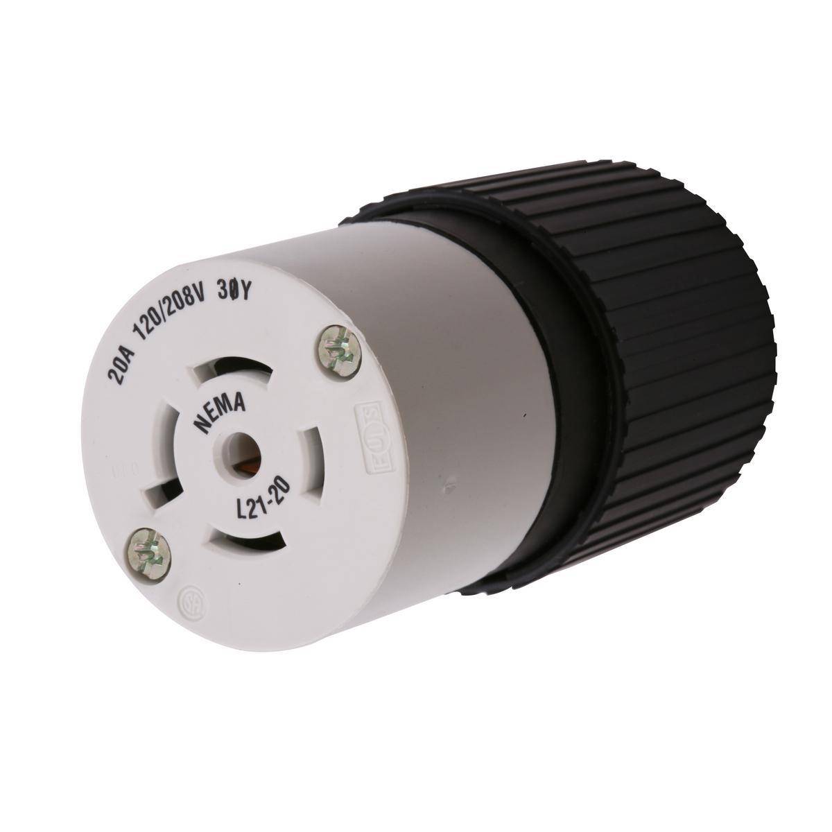 Wiring Device-Kellems Twist-Lock® L2120C 3-Phase Female Standard Cord Mount Locking Connector, 120/208 VAC, 20 A, 4 Poles, 5 Wires, Black