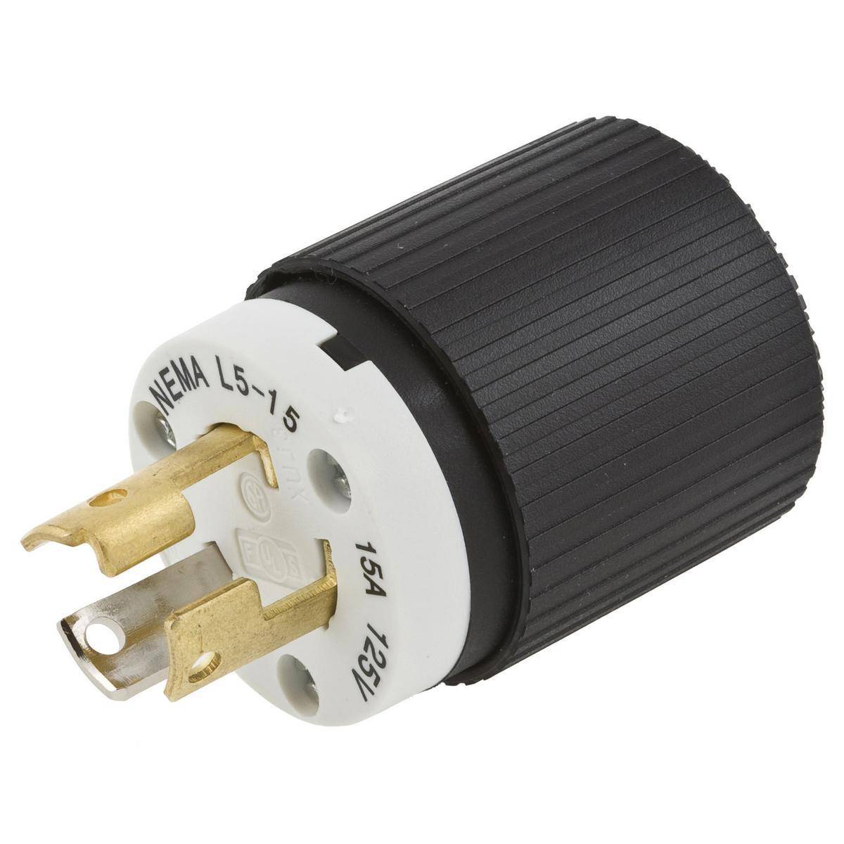 Wiring Device-Kellems Twist-Lock® L515P 1-Phase Grounding Standard Sized Cord Mount Locking Male Plug, 125 VAC, 15 A, 2 Poles, 3 Wires, Black