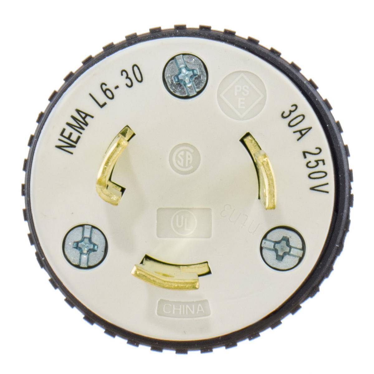 Wiring Device-Kellems Twist-Lock® L630PBKM2 1-Phase Grounding Male Standard Cord Mount Locking Plug, 250 VAC, 30 A, 2 Poles, 3 Wires, Black