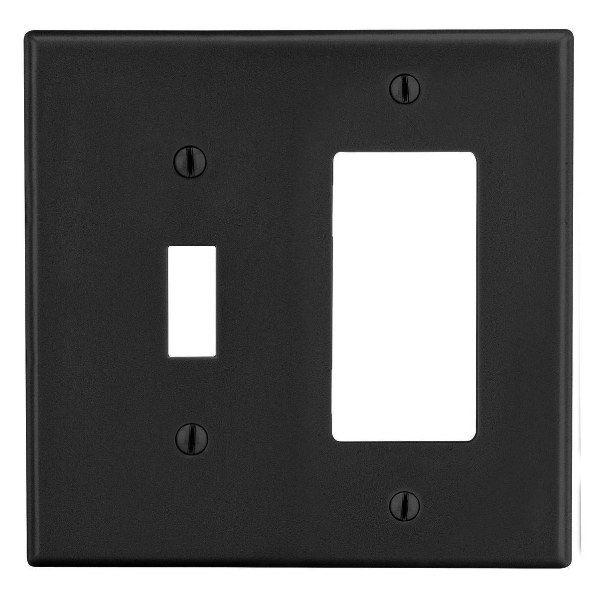 EATON Arrow Hart™ PJ126BK PJ Series Mid-Sized Combination Wall Plate, 2 Gangs, 4.94 in W x 4.87 in H, Polycarbonate/Thermoplastic, Black